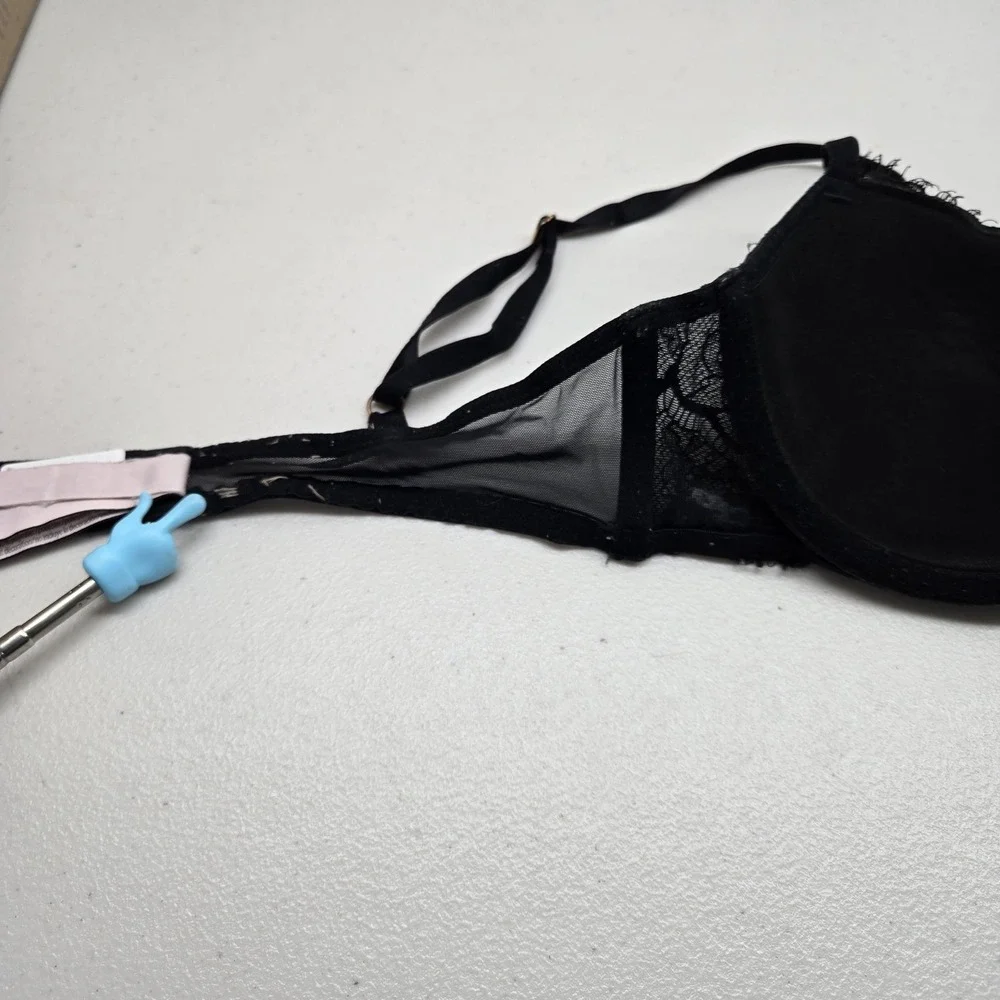 Victoria's Secret Women Bra 32D Black Floral Dream Angels Lined Demi Lace READ